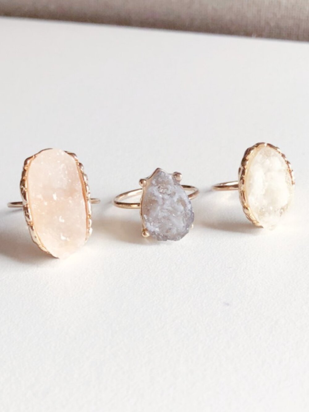 Boho Faux Druzy Gold Rings Set of 3 Size L